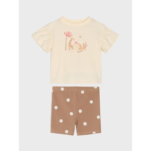 Sinsay - Komplet dzianinowy z ozdobnymi falbanami - kremowy Sinsay 86 (12-18 m) Sinsay