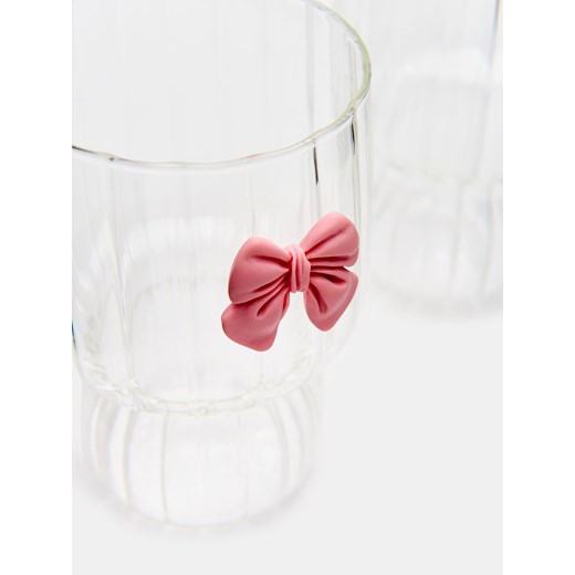 Sinsay - Ryflowane szklanki z ozdobną aplikacją 2 pack - biały Sinsay One Size Sinsay