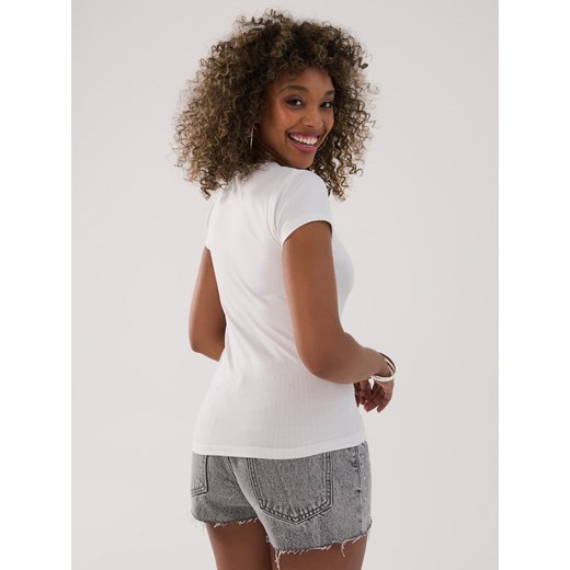 Bluzka damska Sinsay z okrągłym dekoltem biała z wiskozy z krótkim rękawem 
