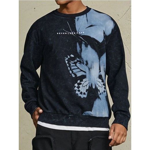 Sinsay - Bluza z efektem sprania i napisem - czarny ze sklepu Sinsay w kategorii Bluzy męskie - zdjęcie 184246653