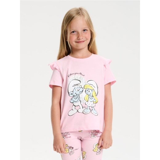 Sinsay - Koszulka z nadrukiem The Smurfs - różowy ze sklepu Sinsay w kategorii Bluzki dziewczęce - zdjęcie 184246681