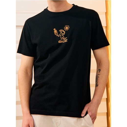 Sinsay - Koszulka z drobnym nadrukiem na przodzie - czarny ze sklepu Sinsay w kategorii T-shirty męskie - zdjęcie 184247130