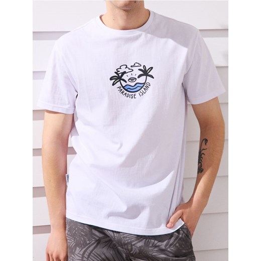 Sinsay - Koszulka z ozdobnym drobnym nadrukiem - biały ze sklepu Sinsay w kategorii T-shirty męskie - zdjęcie 184247131