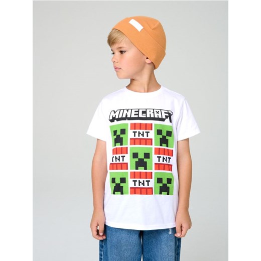Sinsay - Bawełniana koszulka z nadrukiem Minecraft - biały ze sklepu Sinsay w kategorii T-shirty chłopięce - zdjęcie 184247193