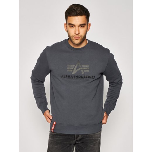 Alpha Industries Bluza Basic 178302 Szary Regular Fit ze sklepu MODIVO w kategorii Bluzy męskie - zdjęcie 184248500