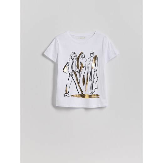 Reserved - T-shirt z nadrukiem - biały ze sklepu Reserved w kategorii Bluzki damskie - zdjęcie 184249433