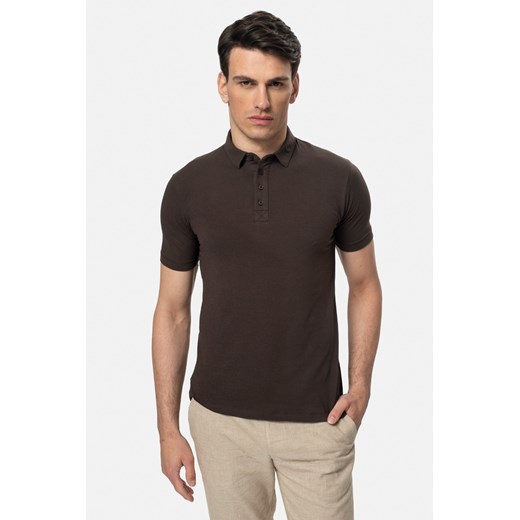 KOSZULKA POLO LIERMO BRĄZOWA Z BAWEŁNY TYPU JERSEY ze sklepu Recman w kategorii T-shirty męskie - zdjęcie 184249963
