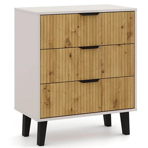 Ryflowana komoda z 3 szufladami kaszmir + dąb artisan R5-H71 ze sklepu Edinos.pl w kategorii Komody - zdjęcie 184251823