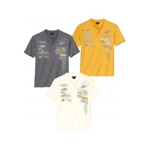 Zestaw 3 koszulek z dekoltem na guziki ze sklepu Atlas For Men w kategorii T-shirty męskie - zdjęcie 184254231