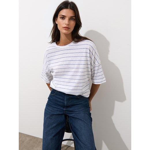 Mohito - T-shirt z bawełny i lnu - biały ze sklepu Mohito w kategorii Bluzki damskie - zdjęcie 184254400