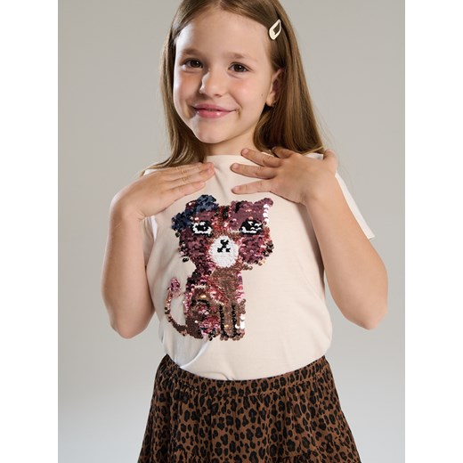 Sinsay - Koszulka z cekinami - kremowy Sinsay 110 (4-5 l) Sinsay