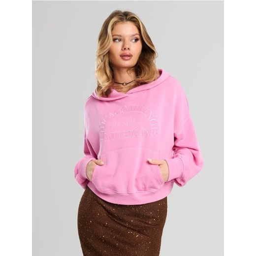 Sinsay - Bluza hoodie z haftowanym napisem - różowy ze sklepu Sinsay w kategorii Bluzy damskie - zdjęcie 184255311