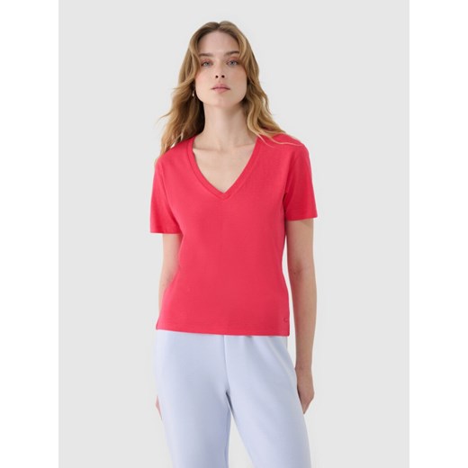 Damski t-shirt basic 4F4FWSS25TTSHF1992 - różowy ze sklepu Sportstylestory.com w kategorii Bluzki damskie - zdjęcie 184257580