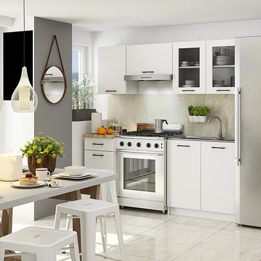 Mały komplet białych mebli kuchennych z witryną 180 cm - Vivienne Elior One Size Edinos.pl