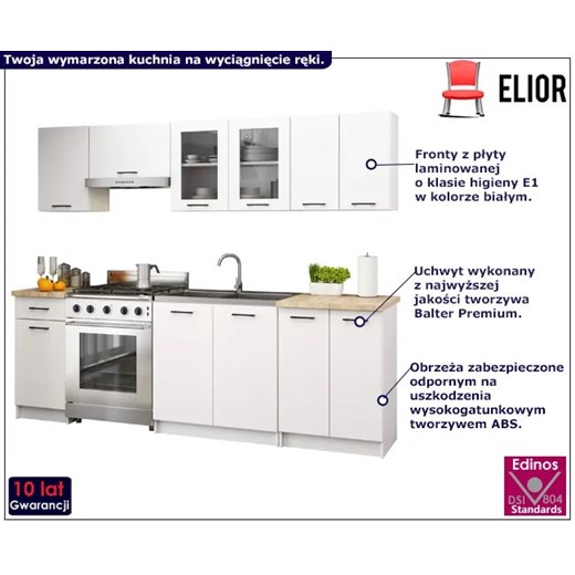 Biały zestaw mebli kuchennych z witryną 240 cm - Vivienne Elior One Size Edinos.pl