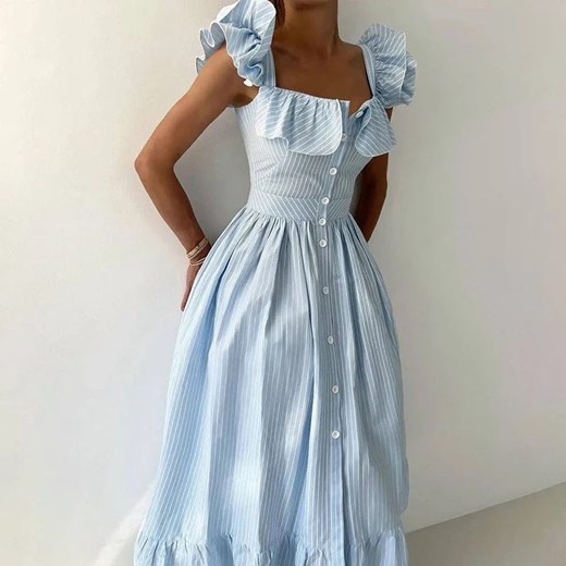 Elegancka koszulowa sukienka maxi - Niebieski S ze sklepu Intimica.pl w kategorii Sukienki - zdjęcie 184257954