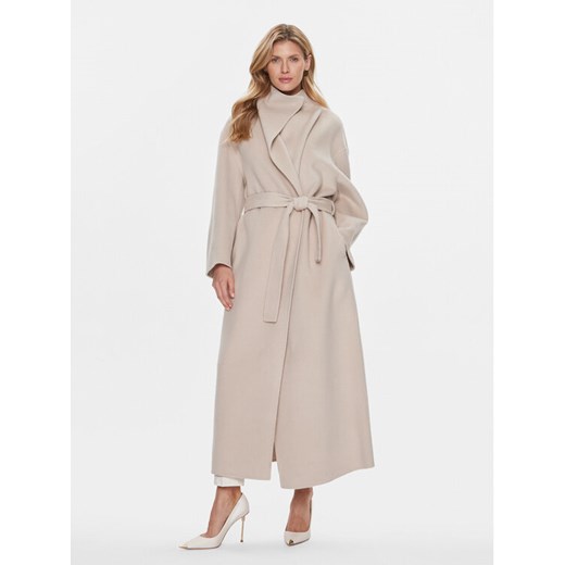 Calvin Klein Płaszcz wełniany K20K206746 Beżowy Relaxed Fit ze sklepu MODIVO w kategorii Płaszcze damskie - zdjęcie 184261040