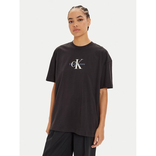 Calvin Klein Jeans T-Shirt Monologo J20J224242 Czarny Relaxed Fit ze sklepu MODIVO w kategorii Bluzki damskie - zdjęcie 184261614