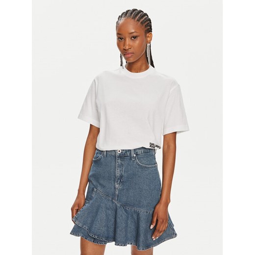 Karl Lagerfeld Jeans T-Shirt 245J1705 Biały Regular Fit ze sklepu MODIVO w kategorii Bluzki damskie - zdjęcie 184261631