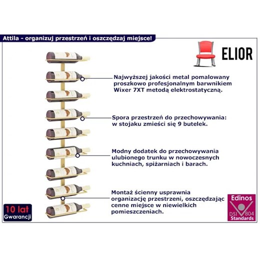 Złoty uchwyt ścienny na wino w stylu glamour - Simba Elior One Size Edinos.pl