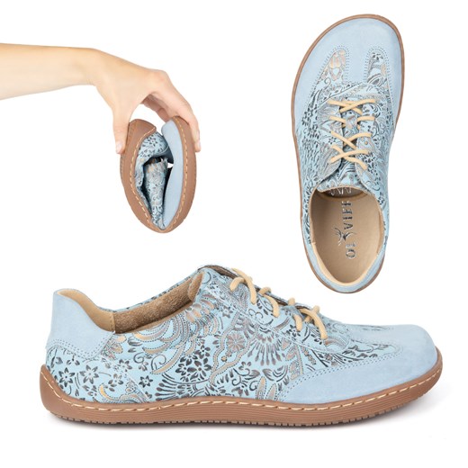 Buty BAREFOOT damskie skórzane minimalistyczne 1287 błękitne ze sklepu butyolivier w kategorii Półbuty damskie - zdjęcie 184264132