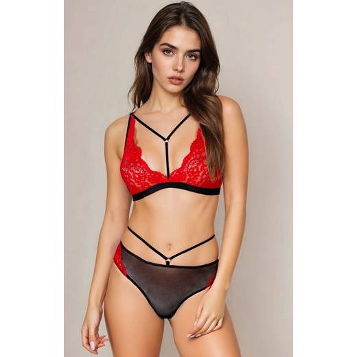 Koronkowe figi damskie czerwono-czarne Gloria, Kolor czerwono-czarny, Rozmiar M, Barbara Lingerie ze sklepu Intymna w kategorii Majtki damskie - zdjęcie 184268672