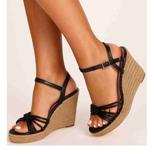 Sandały damskie na koturnie i platformie Czarne espadryle /B4-3 17873 G187/ ze sklepu Pantofelek24.pl w kategorii Espadryle damskie - zdjęcie 184270501