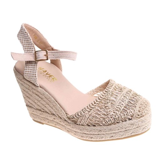 Sandały damskie na koturnie i platformie Beżowe espadryle /D1-1 17861 T582/ ze sklepu Pantofelek24.pl w kategorii Espadryle damskie - zdjęcie 184271953