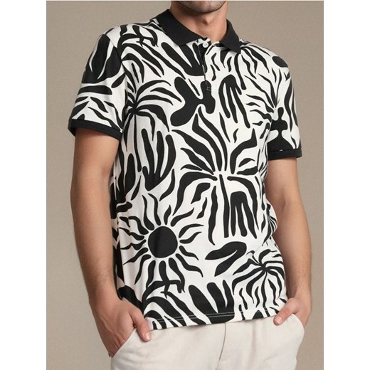 Sinsay - Koszulka polo z ozdobnym wzorem allover - kremowy ze sklepu Sinsay w kategorii T-shirty męskie - zdjęcie 184276692