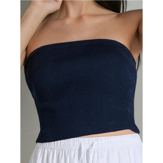 Sinsay - Swetrowy top bandeau - granatowy ze sklepu Sinsay w kategorii Bluzki damskie - zdjęcie 184276851
