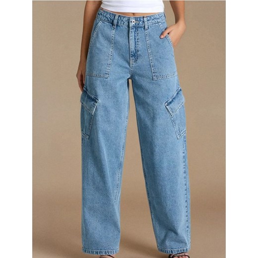 Sinsay - Jeansy cargo high waist - niebieski ze sklepu Sinsay w kategorii Jeansy damskie - zdjęcie 184277081