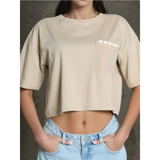 Sinsay - Crop top z ozdobnymi muszelkami - beżowy ze sklepu Sinsay w kategorii Bluzki damskie - zdjęcie 184277211