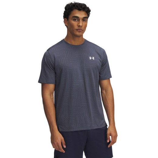 Męska koszulka treningowa Under Armour UA Tech Vent Geotessa SS - szara ze sklepu Sportstylestory.com w kategorii T-shirty męskie - zdjęcie 184278170
