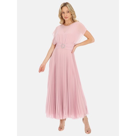 Różowa elegancka plisowana sukienka maxi L'AF Amelia 48 Eye For Fashion