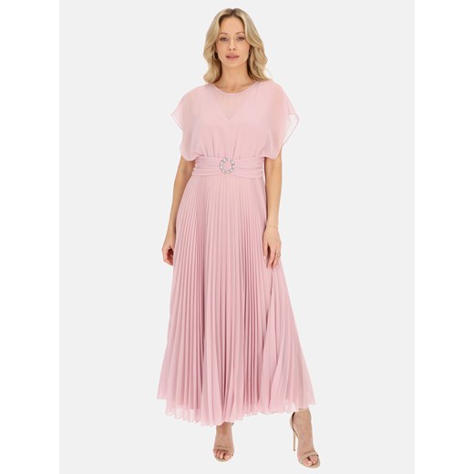 Różowa elegancka plisowana sukienka maxi L'AF Amelia 40 Eye For Fashion