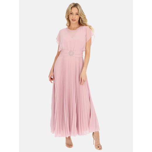 Różowa elegancka plisowana sukienka maxi L'AF Amelia 40 Eye For Fashion