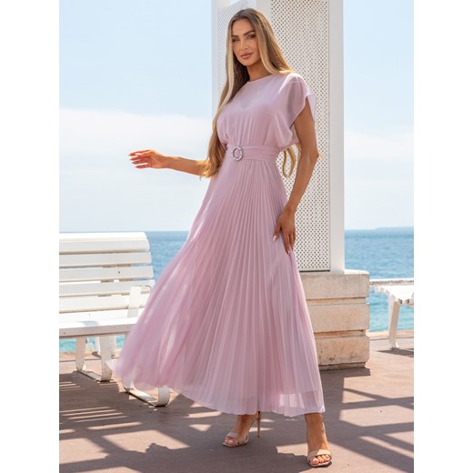 Różowa elegancka plisowana sukienka maxi L'AF Amelia 48 Eye For Fashion
