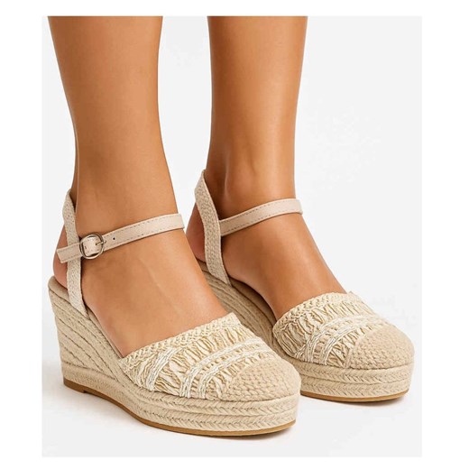 Beżowe sandały espadryle na koturnie /D1-1 17862 T288/ ze sklepu Pantofelek24.pl w kategorii Espadryle damskie - zdjęcie 184278851