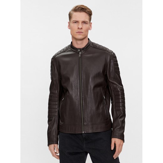 Boss Kurtka skórzana Jolur 50504104 Brązowy Regular Fit ze sklepu MODIVO w kategorii Kurtki męskie - zdjęcie 184278892