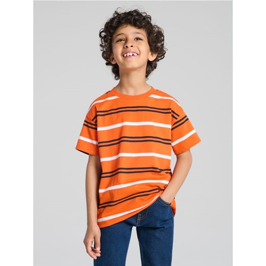 Sinsay - Luźna koszulka w paski - pomarańczowy ze sklepu Sinsay w kategorii T-shirty chłopięce - zdjęcie 184279840