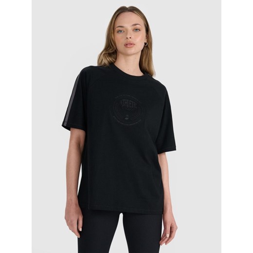 Damski t-shirt oversize z nadrukiem 4F 4FRSS25TTSHF2791 - czarny ze sklepu Sportstylestory.com w kategorii Bluzki damskie - zdjęcie 184280103