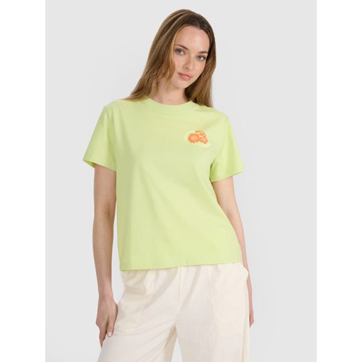 Damski t-shirt oversize z nadrukiem 4F 4FRSS25TTSHF3160 - żółty ze sklepu Sportstylestory.com w kategorii Bluzki damskie - zdjęcie 184280131
