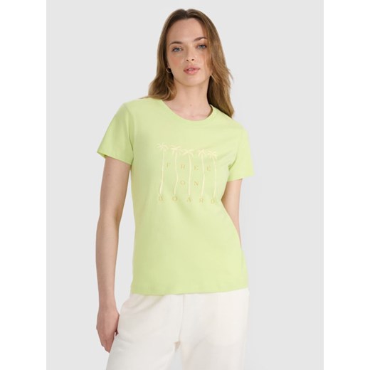 Damski t-shirt z nadrukiem 4F 4FRSS25TTSHF3162 - żółty ze sklepu Sportstylestory.com w kategorii Bluzki damskie - zdjęcie 184280190