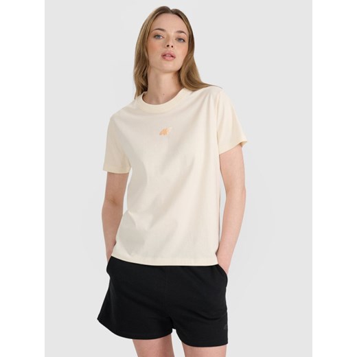 Damski t-shirt oversize z nadrukiem 4F 4FRSS25TTSHF3163 - beżowy ze sklepu Sportstylestory.com w kategorii Bluzki damskie - zdjęcie 184280211