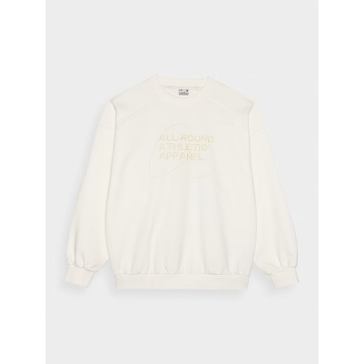 Damska bluza z nadrukiem bez kaptura 4F 4FRSS24TSWSF1756 - biała Sportstylestory.com wyprzedaż