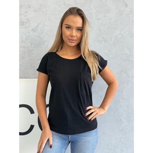 T-shirt z kieszonką SLR093- czarny ze sklepu Edoti w kategorii Bluzki damskie - zdjęcie 184280614