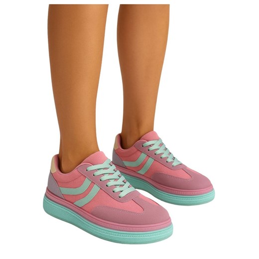 Różowe wiązane sneakersy buty sportowe /B1-2 17888 T688 ze sklepu Pantofelek24.pl w kategorii Buty sportowe damskie - zdjęcie 184281240