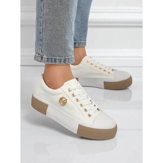 Białe sneakersy damskie Aurelio Canvas ze sklepu royalfashion.pl w kategorii Trampki damskie - zdjęcie 184283932