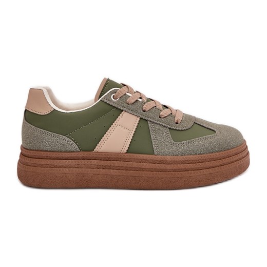Sneakersy Damskie Na Platformie Zielone ze sklepu ButyModne.pl w kategorii Trampki damskie - zdjęcie 184285163