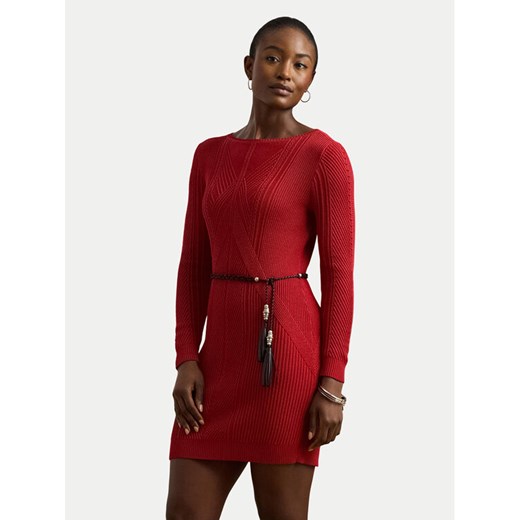 LAUREN RALPH LAUREN Sukienka dzianinowa 200971346001 Czerwony Slim Fit ze sklepu MODIVO w kategorii Sukienki - zdjęcie 184287921